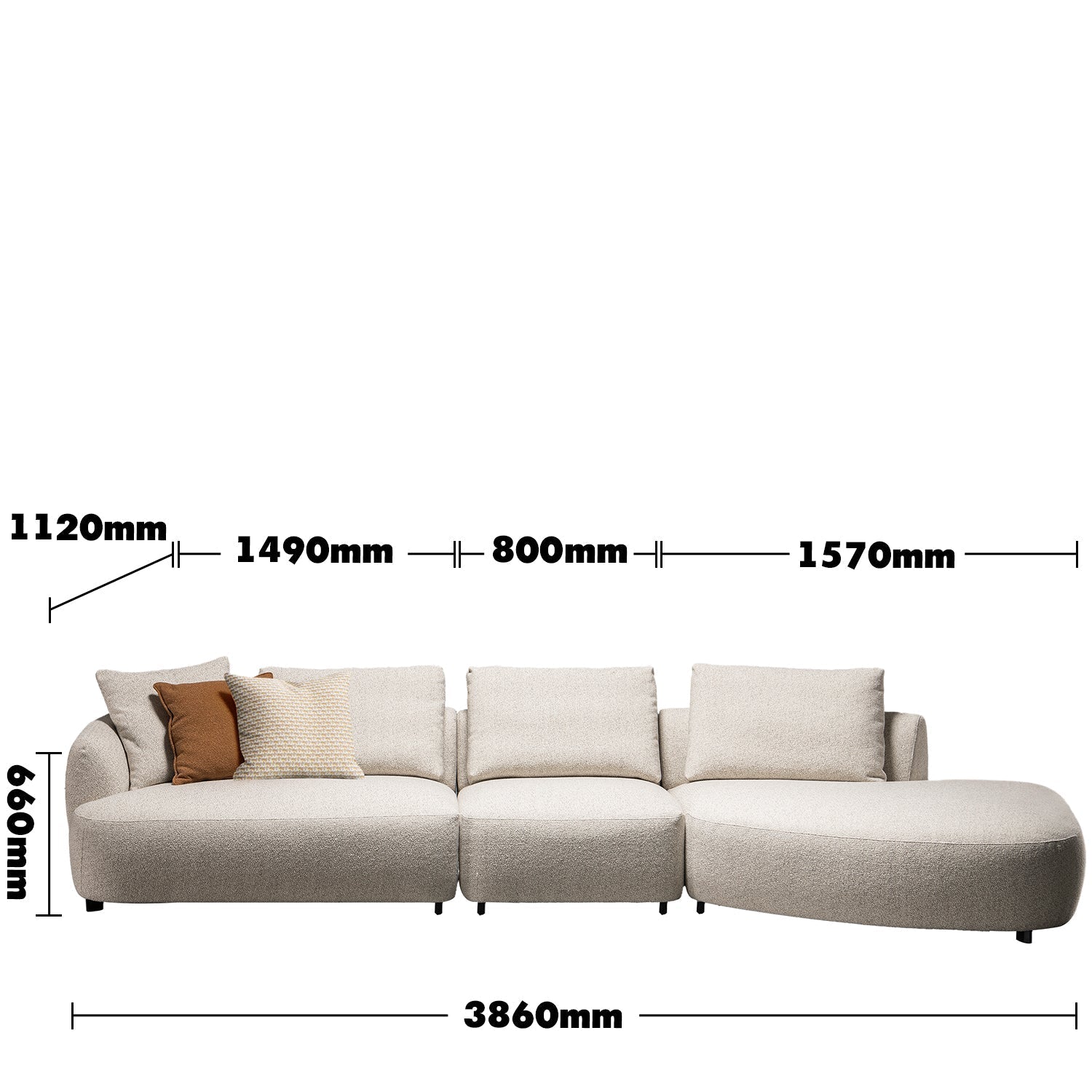 Cream Boucle Fabric Modular L Shape Sectional Sofa SERENE 3+L