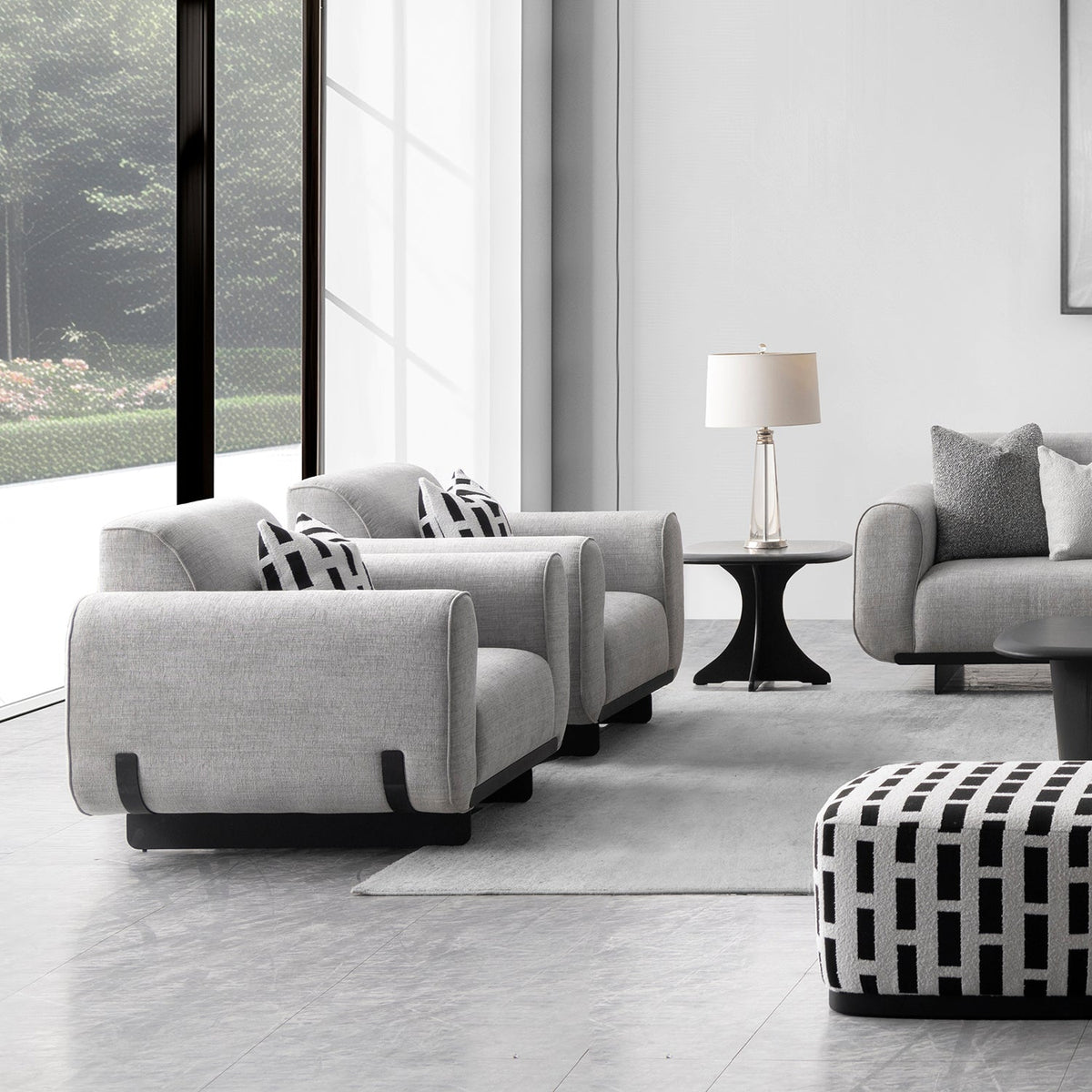 Modern Mixed Weave Fabric 1 Seater Sofa GRIDDY