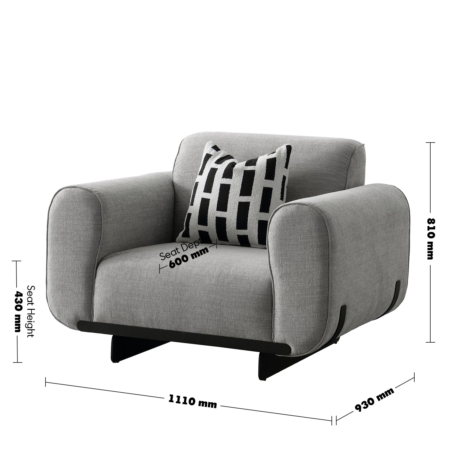 Modern Mixed Weave Fabric 1 Seater Sofa GRIDDY