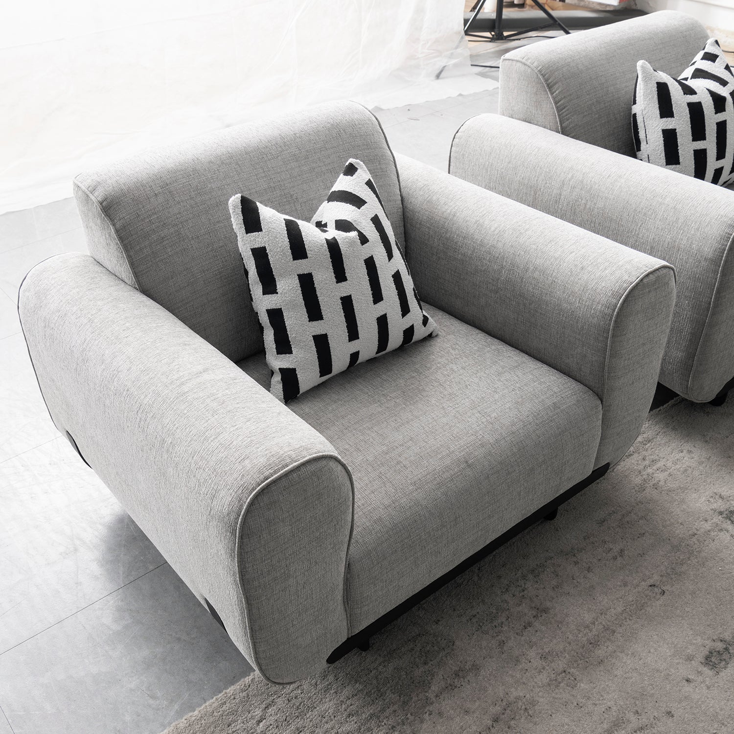 Modern Mixed Weave Fabric 1 Seater Sofa GRIDDY