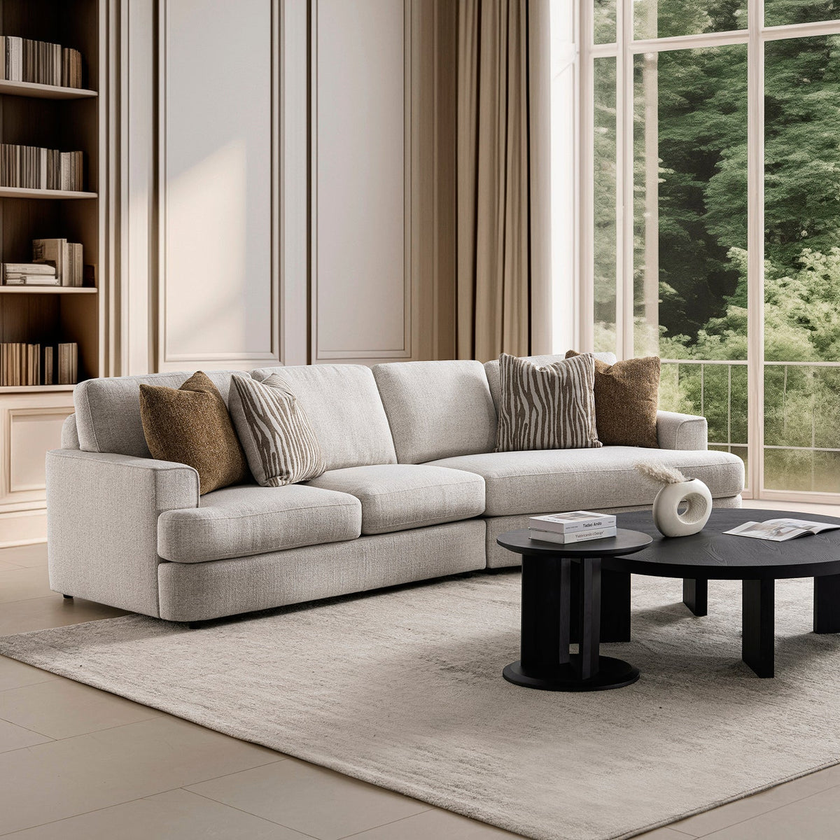 Modern Mixed Weave Fabric Chaise 2 Seater Sofa LUCENT
