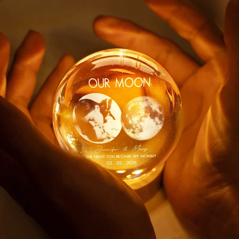 Custom Photo Moon Phase The Beginning Of Our Forever - Personalized Crystal Globe Lamp