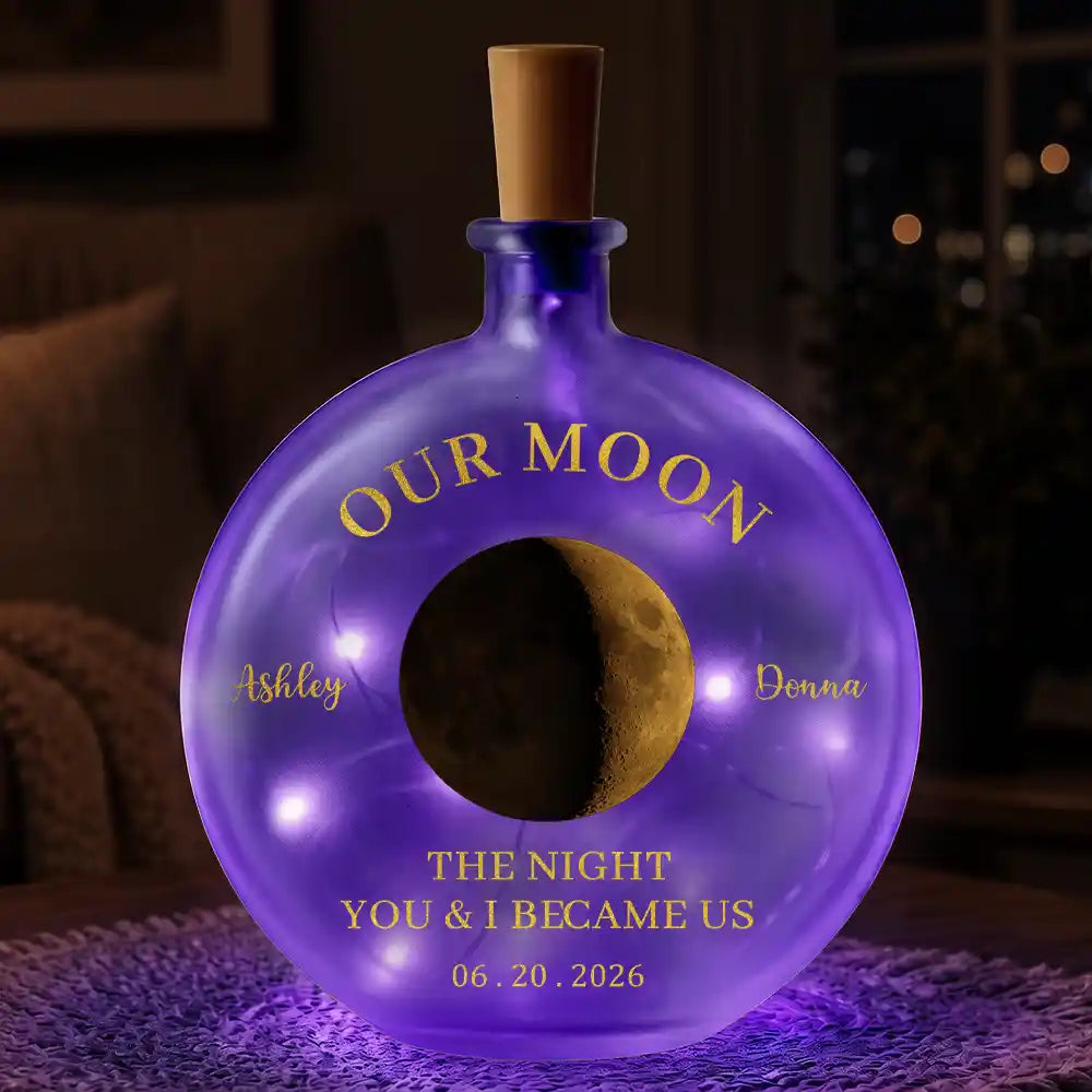 Moon Phase The Beginning Of Our Forever Couple - Personalized Round Flat Bottle Light