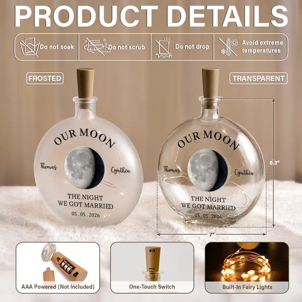 Moon Phase The Beginning Of Our Forever Couple - Personalized Round Flat Bottle Light