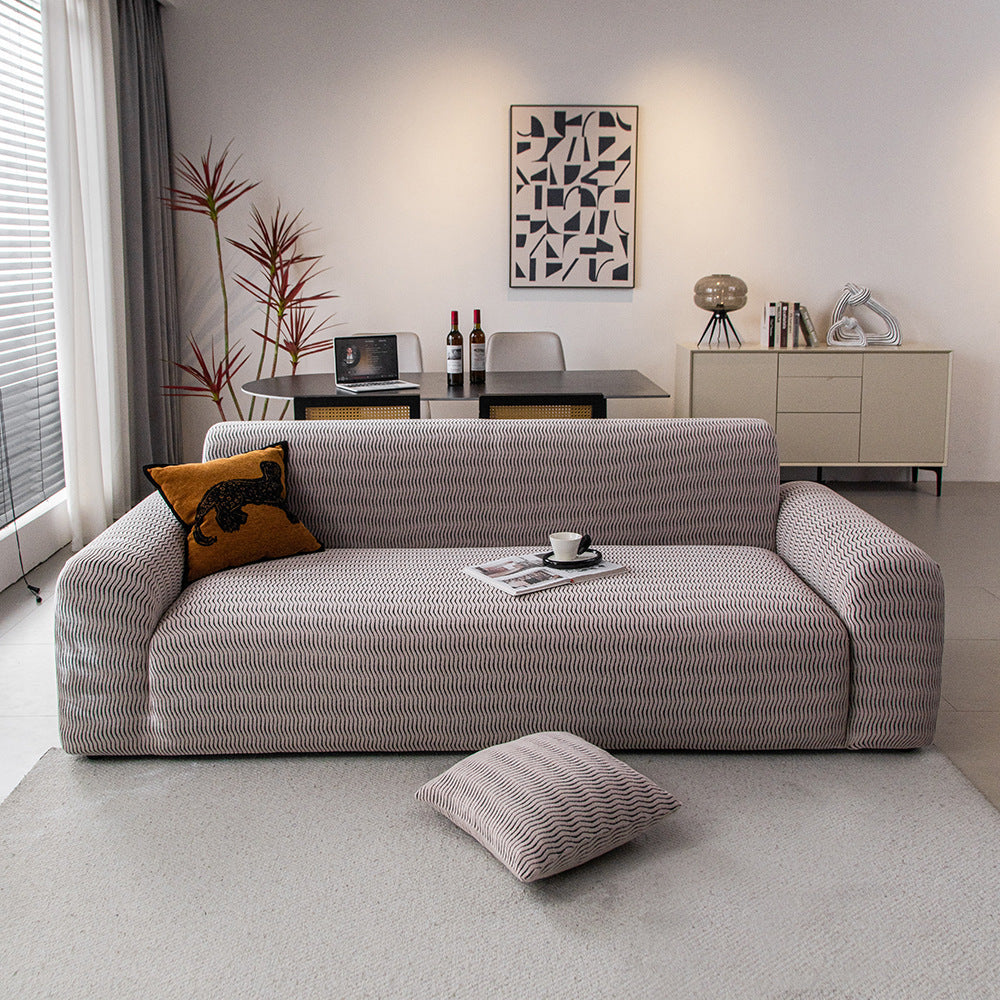 Wave Jacquard Fleece Stretch Sofa Couch Slipcover