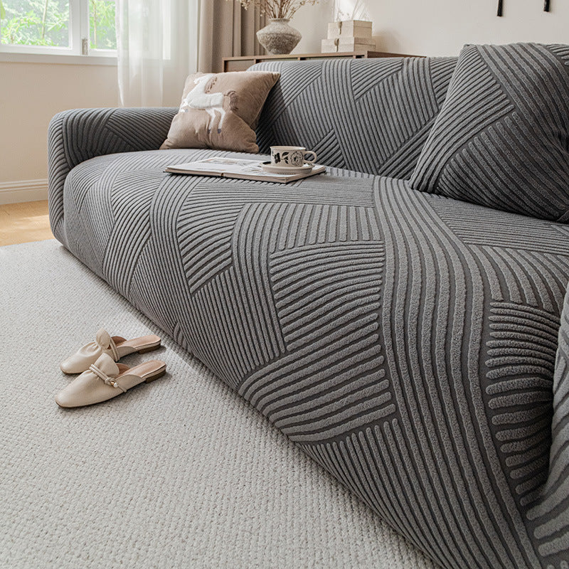Ribbed Jacquard Velvet Stretch Sofa Couch Slipcover
