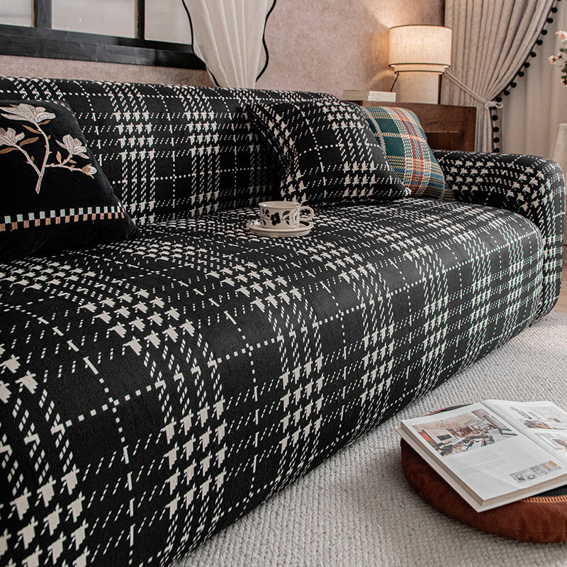 Heritage Plaid Crystal Velvet Stretch Sofa Couch Slipcover