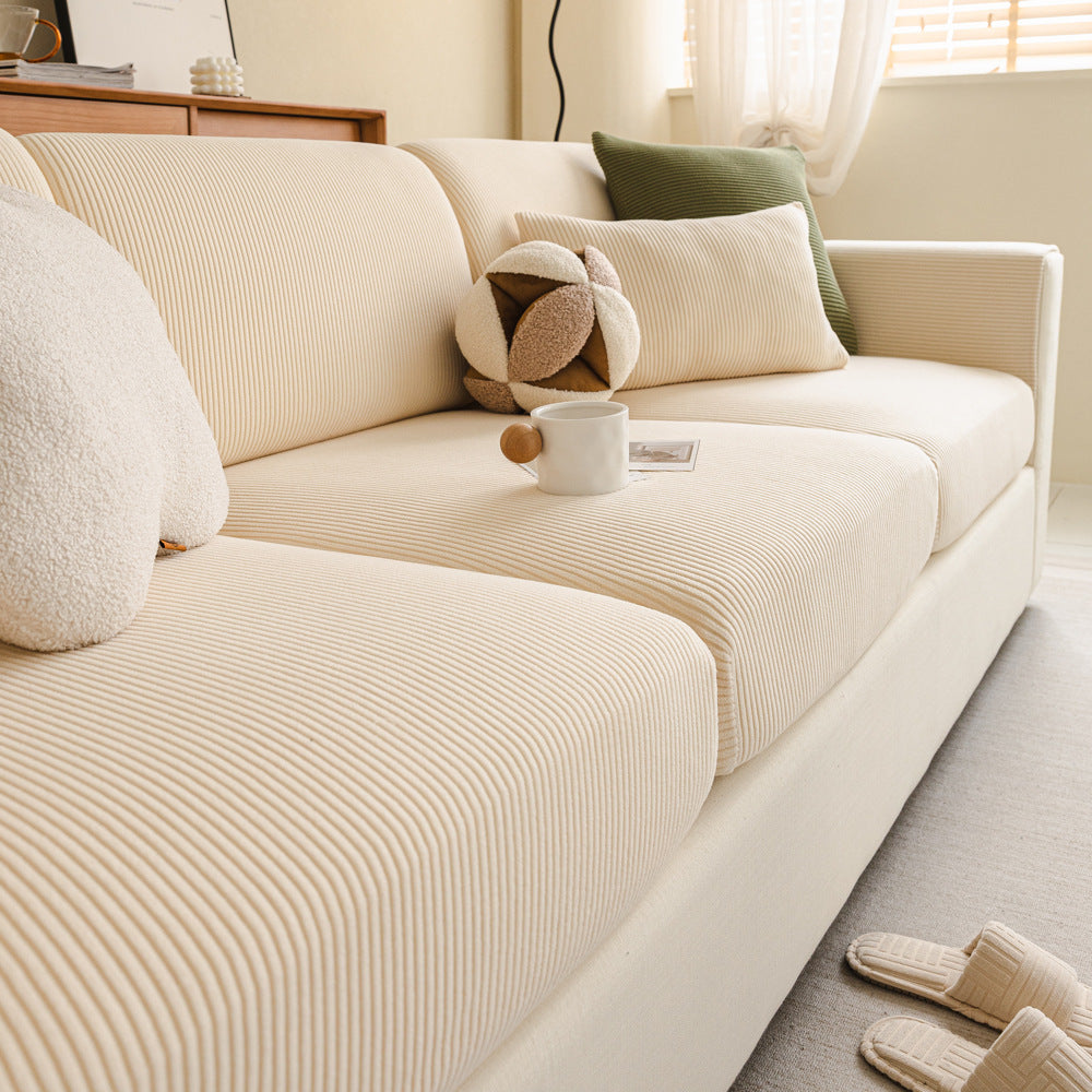 Fine-Ribbed Corduroy Stretch Sofa Cushion Cover Couch Slipcover