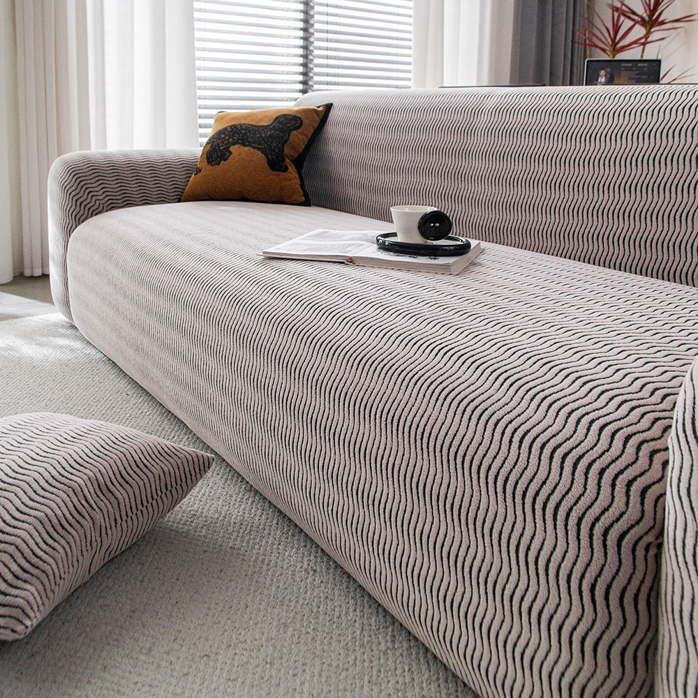 Wave Jacquard Fleece Stretch Sofa Couch Slipcover