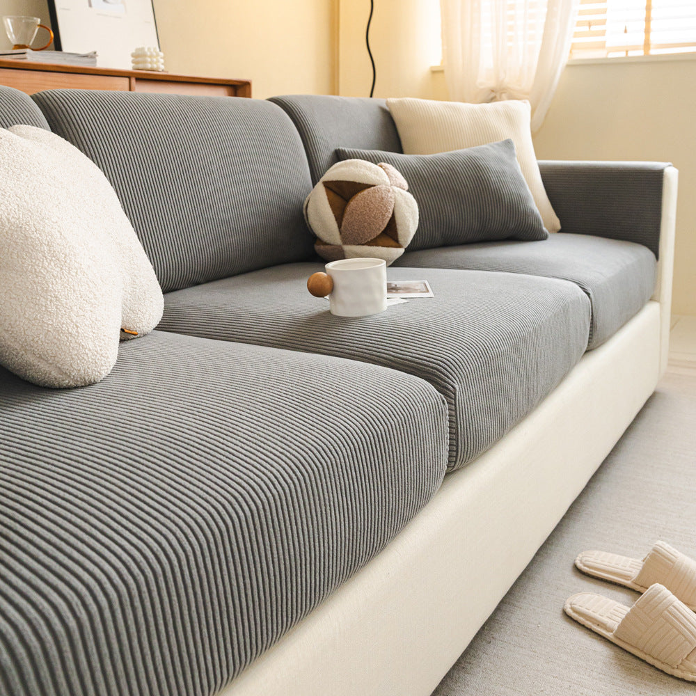 Fine-Ribbed Corduroy Stretch Sofa Cushion Cover Couch Slipcover