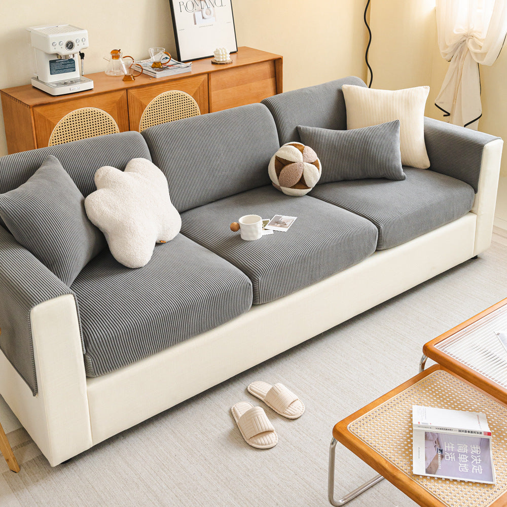 Fine-Ribbed Corduroy Stretch Sofa Cushion Cover Couch Slipcover