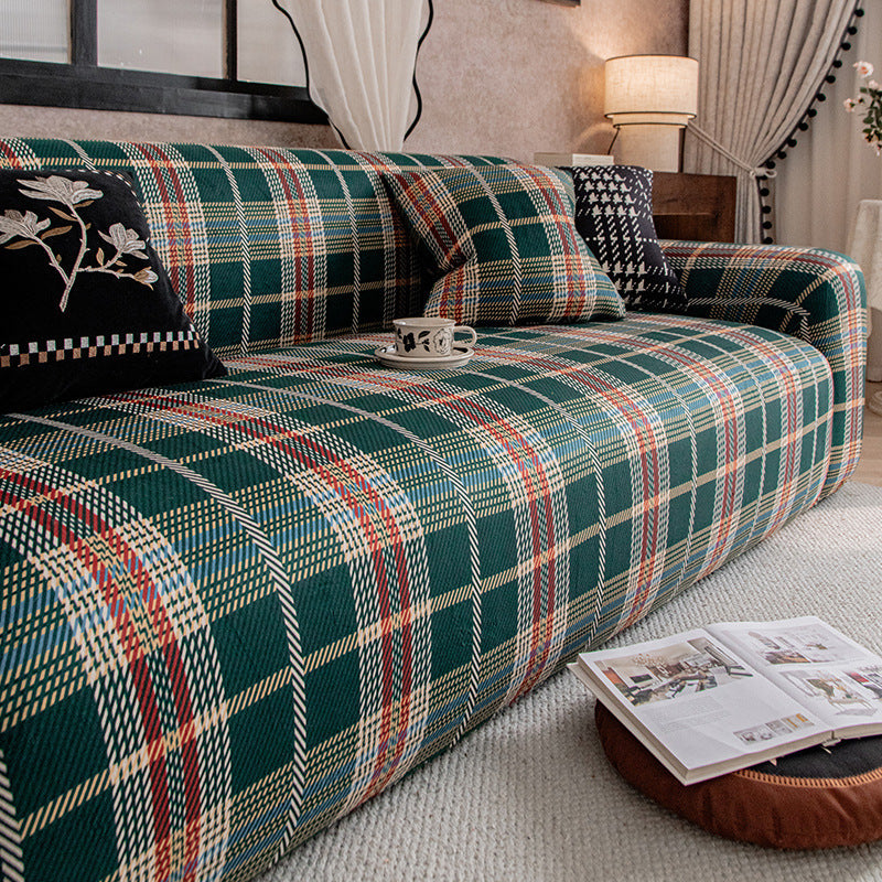 Heritage Plaid Crystal Velvet Stretch Sofa Couch Slipcover