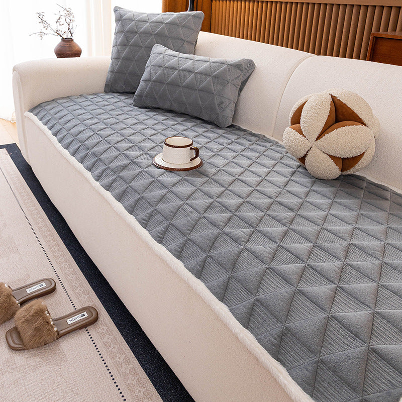 Crystal Velvet Quilted Non-Slip Sofa Mat Couch Protector