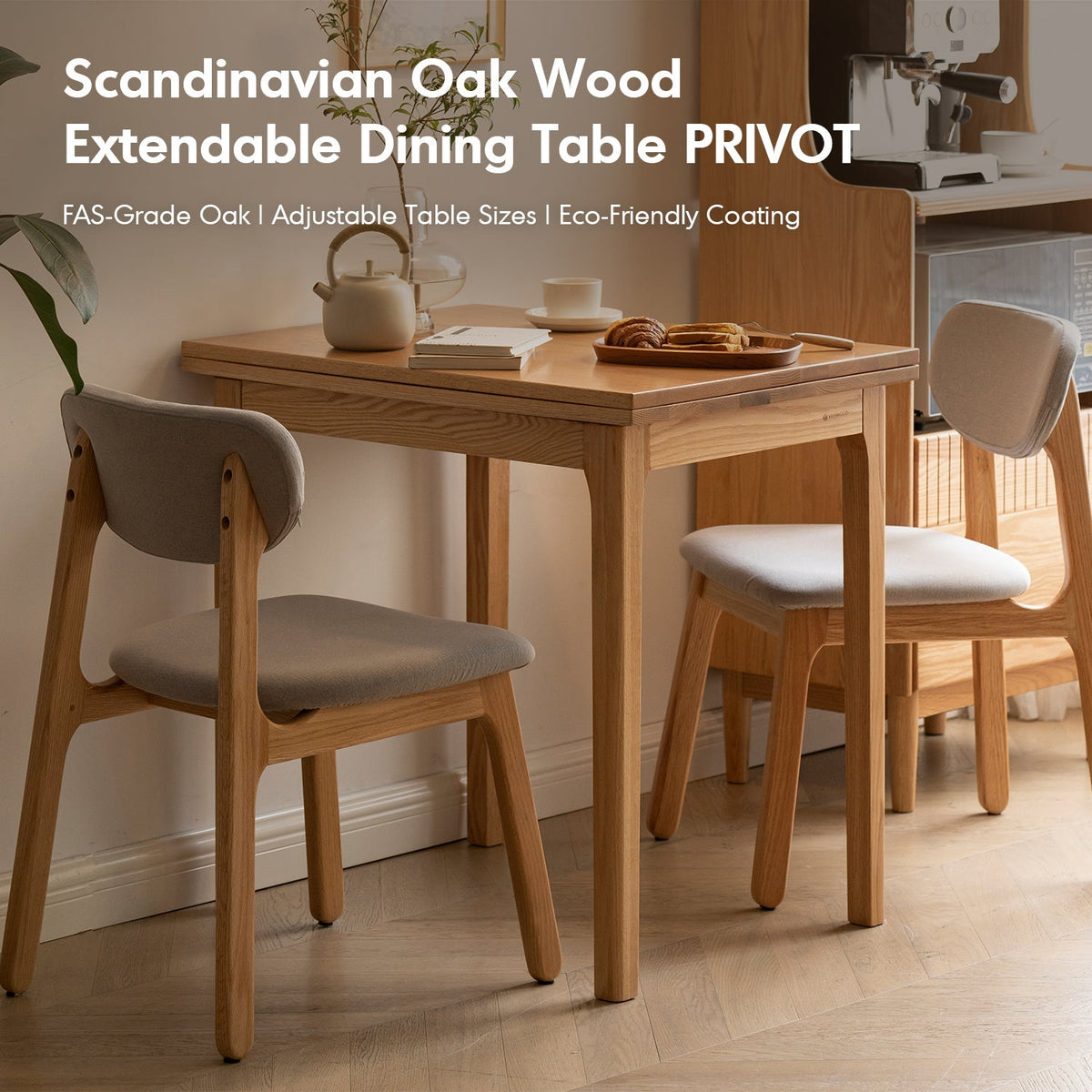 Scandinavian Oak Wood Extendable Dining Table PRIVOT