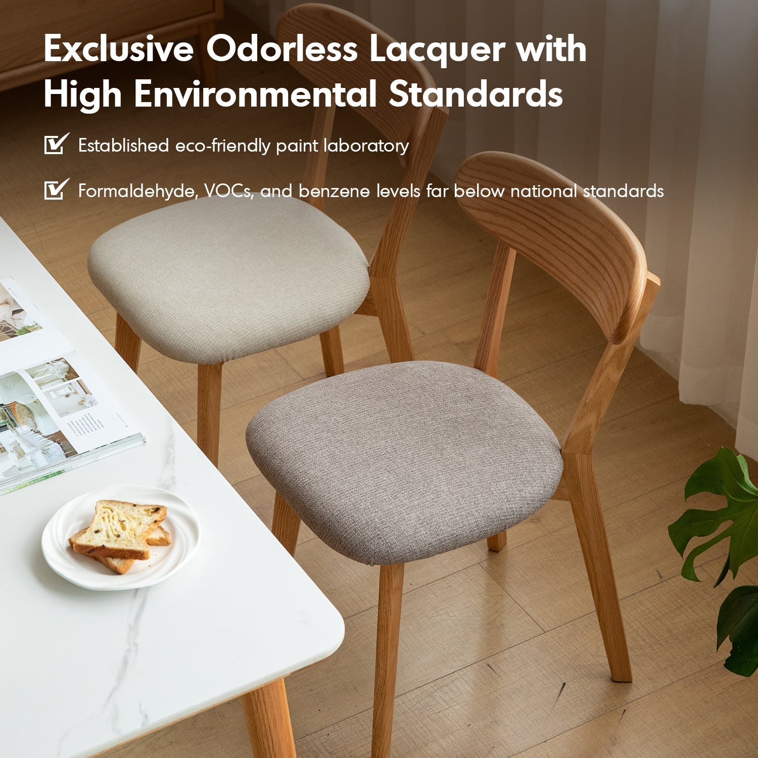 Scandinavian Oak Wood Mixed Weave Fabric Cover Removable Dining Chair BREEZE