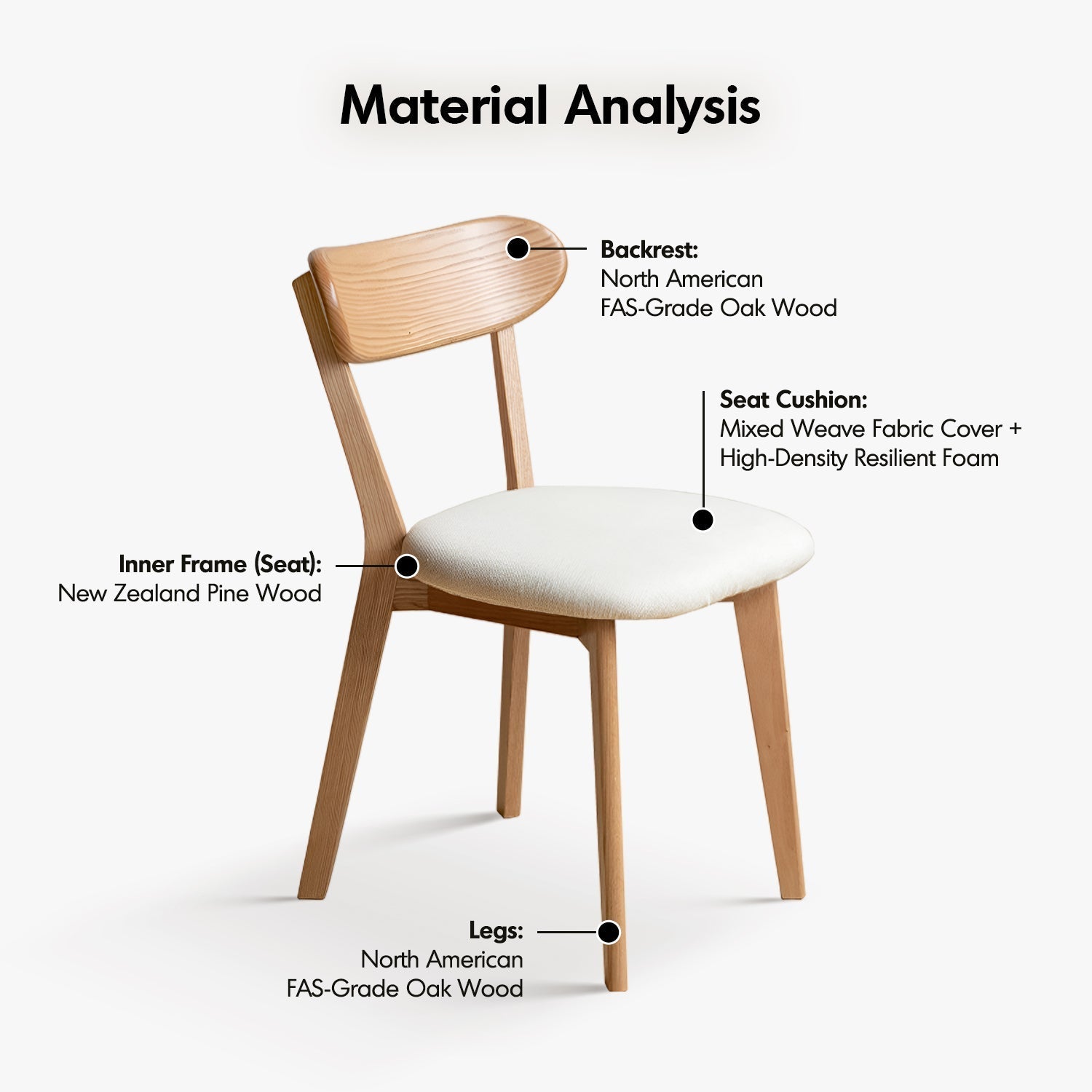 Scandinavian Oak Wood Mixed Weave Fabric Cover Removable Dining Chair BREEZE