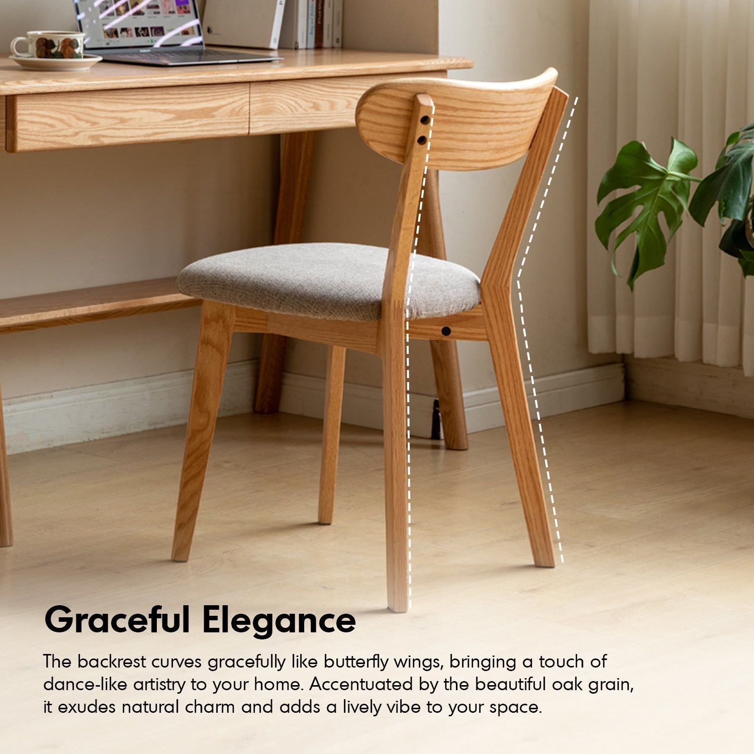 Scandinavian Oak Wood Mixed Weave Fabric Cover Removable Dining Chair BREEZE