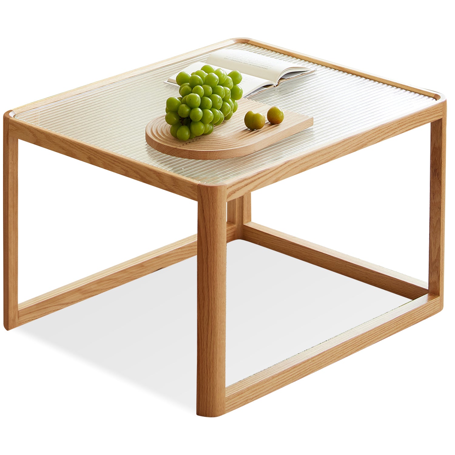 Scandinavian Oak Wood Moru Glass Coffee Table Set GLINT