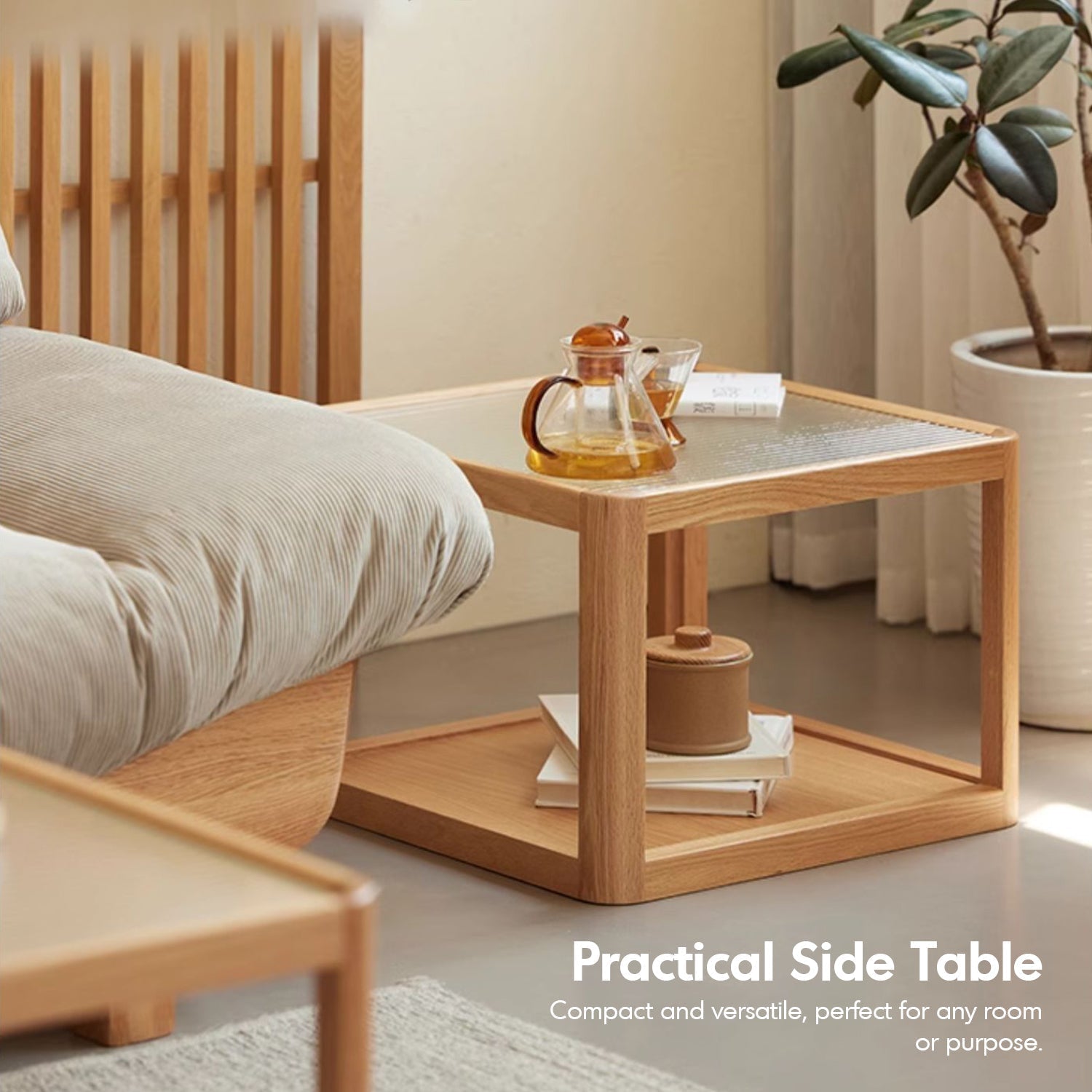 Scandinavian Oak Wood Moru Glass Coffee Table Set GLINT