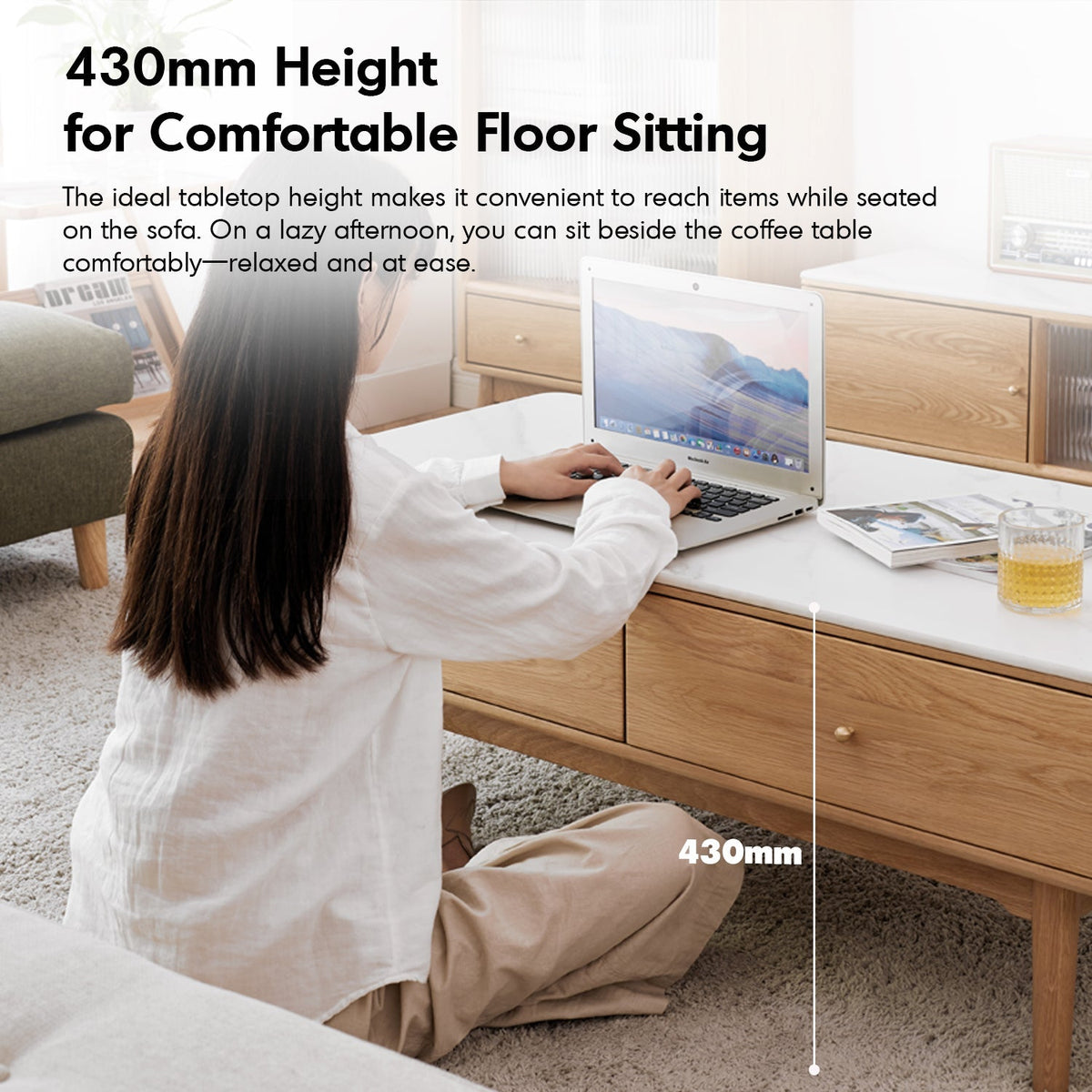 Scandinavian Oak Wood Sintered Stone Coffee Table BEAM
