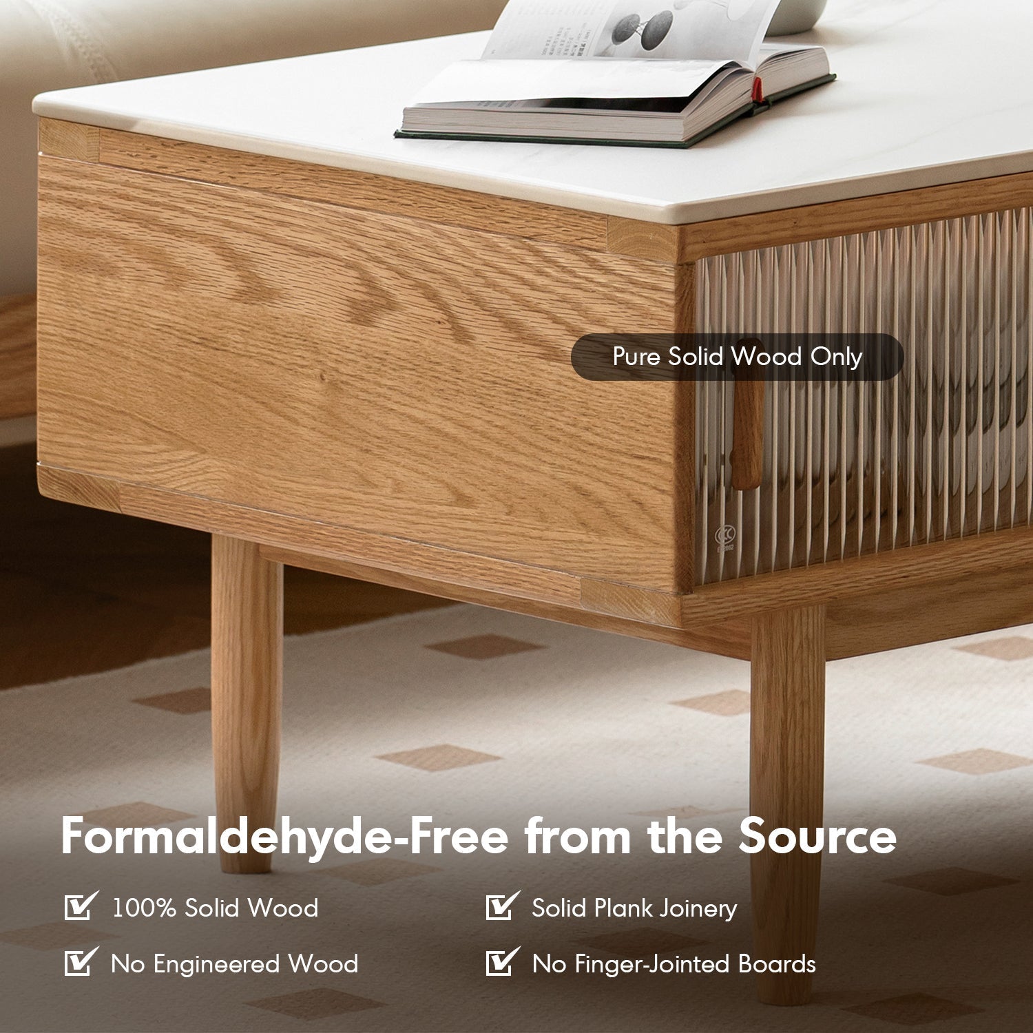 Scandinavian Oak Wood Sintered Stone Coffee Table VISTA