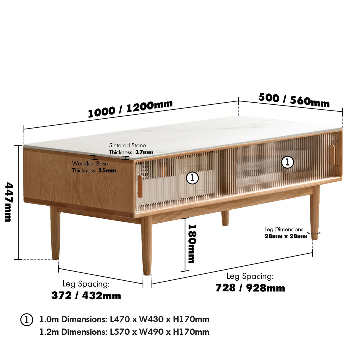 Scandinavian Oak Wood Sintered Stone Coffee Table VISTA