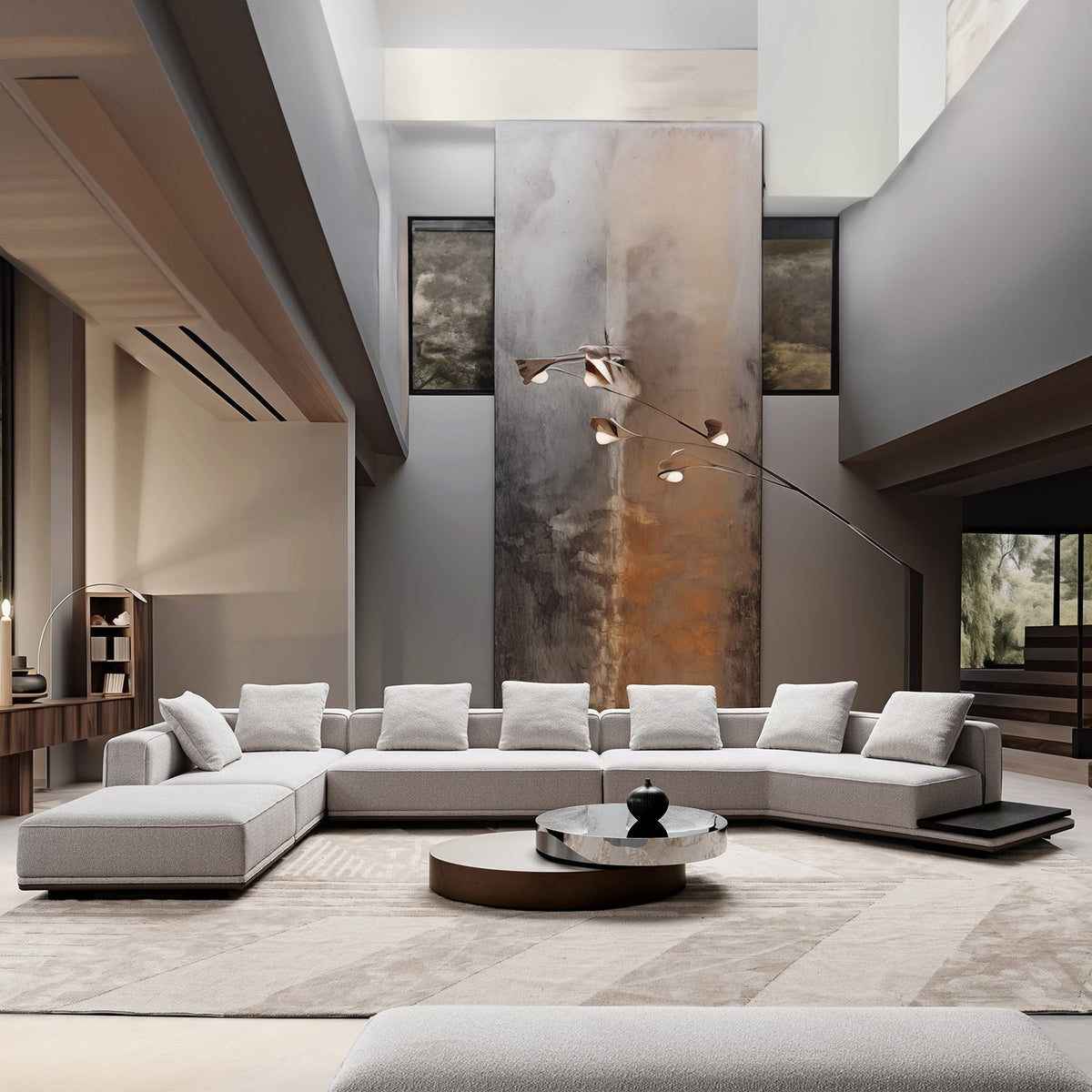 Minimalist Mixed Weave Fabric Modular L Shape Sectional Sofa ELEGANZA 3+L