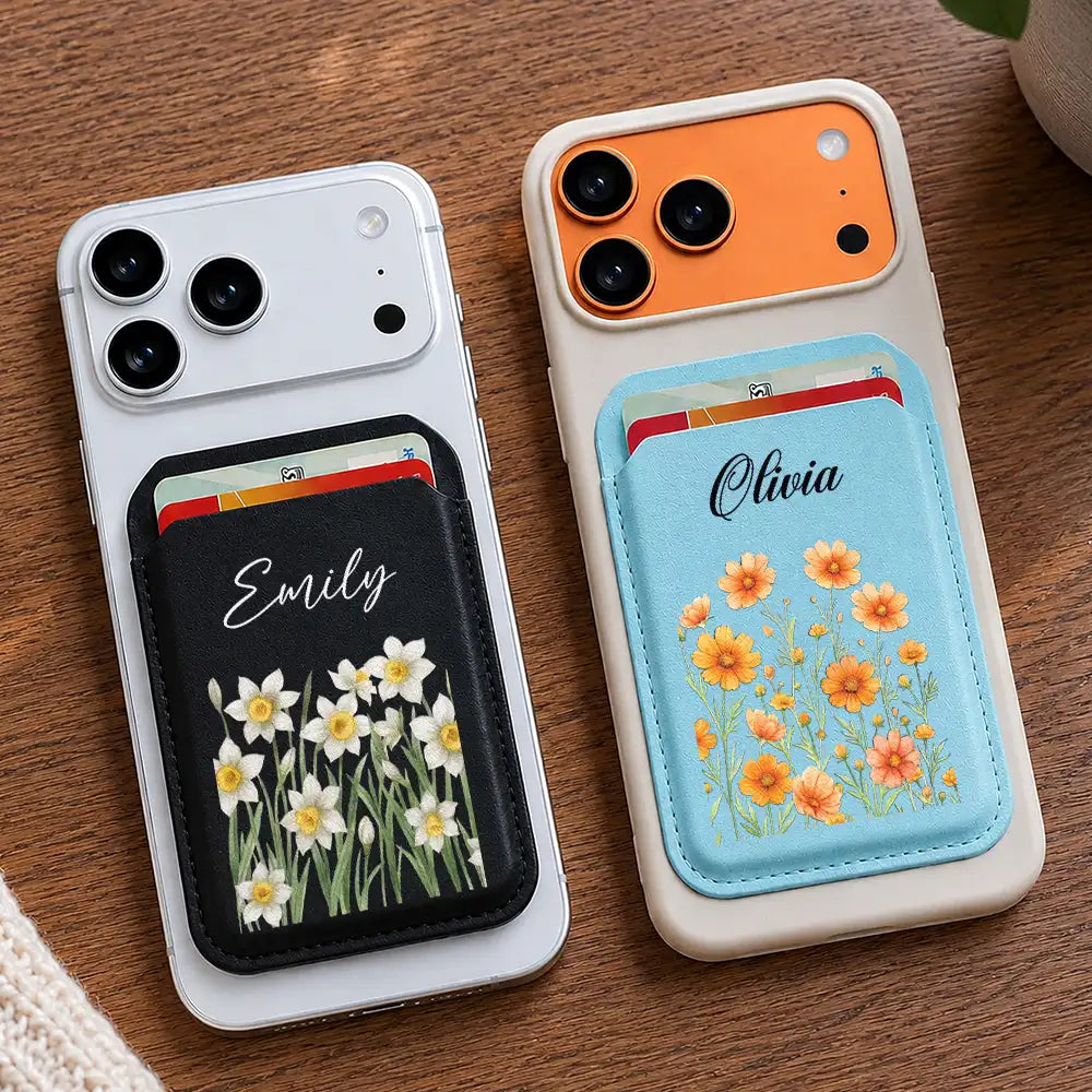 Birth Month Flower Booming For Her, Mothers, Sisters, Friends - Personalized Magnetic Phone Wallet