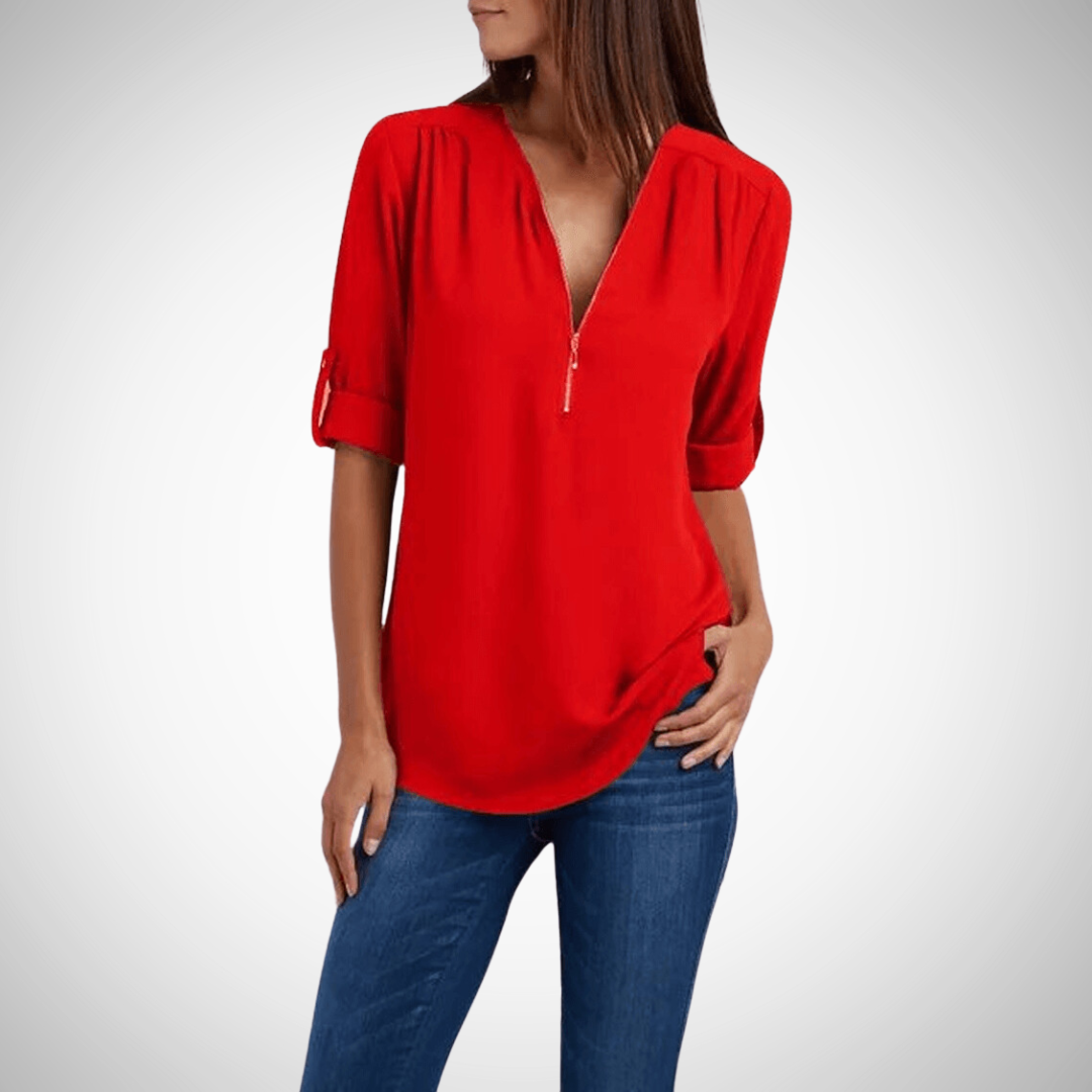 Aliah V-Neck Zip Blouse for Women
