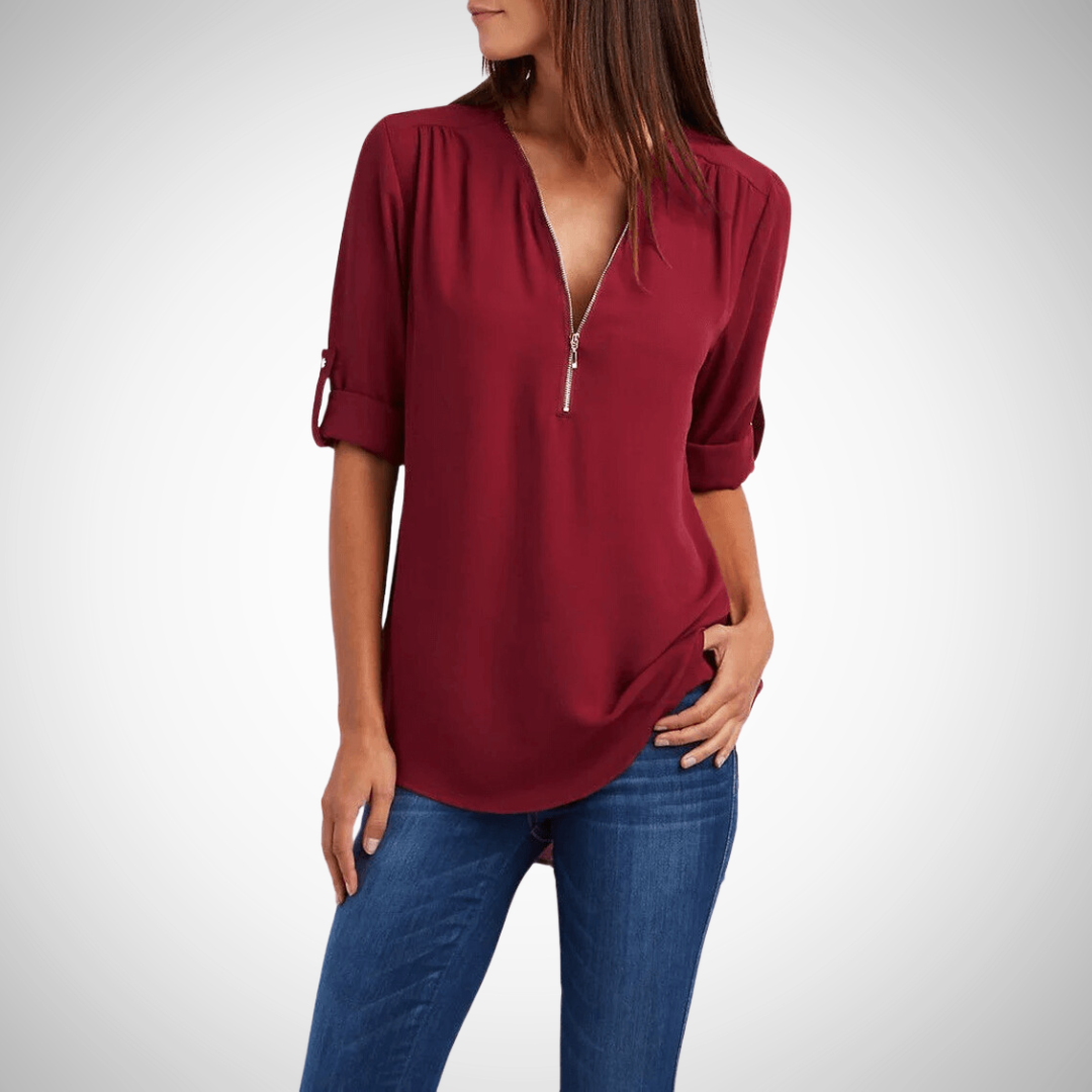 Aliah V-Neck Zip Blouse for Women