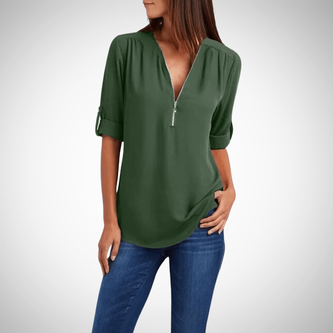 Aliah V-Neck Zip Blouse for Women