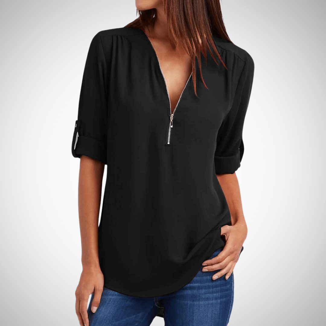 Aliah V-Neck Zip Blouse for Women