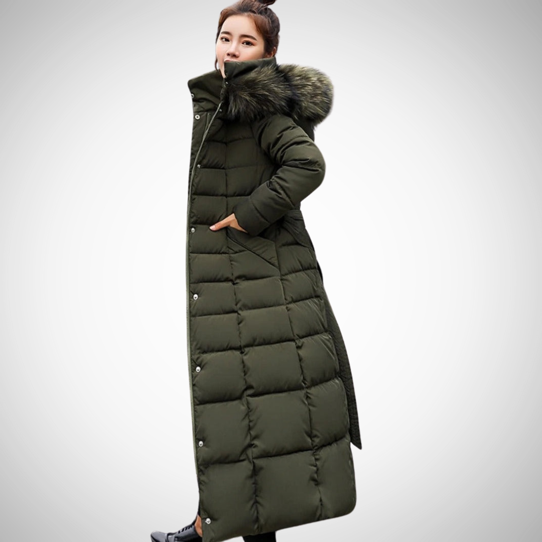 Carrie Long Belted Winter Puffer Coat for Women