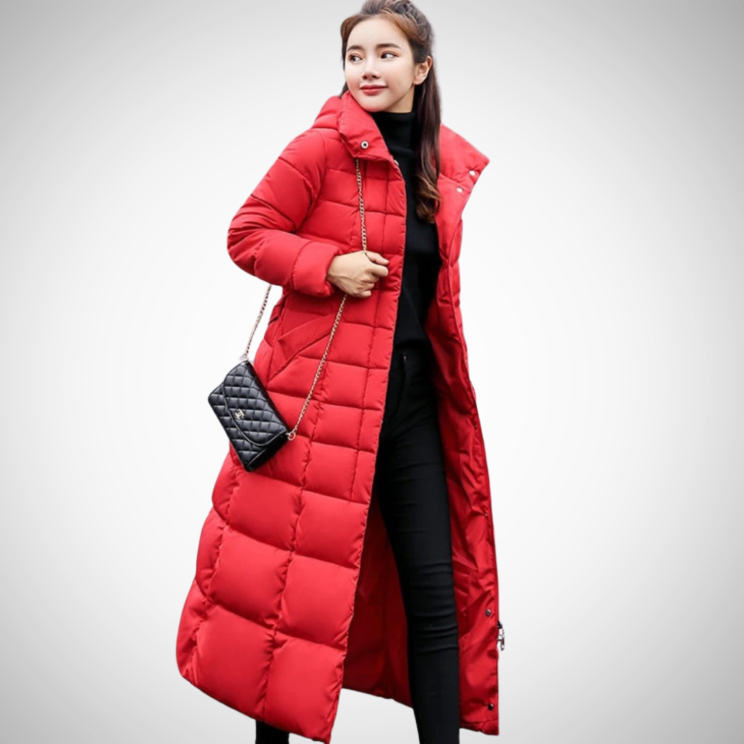 Carrie Long Belted Winter Puffer Coat for Women