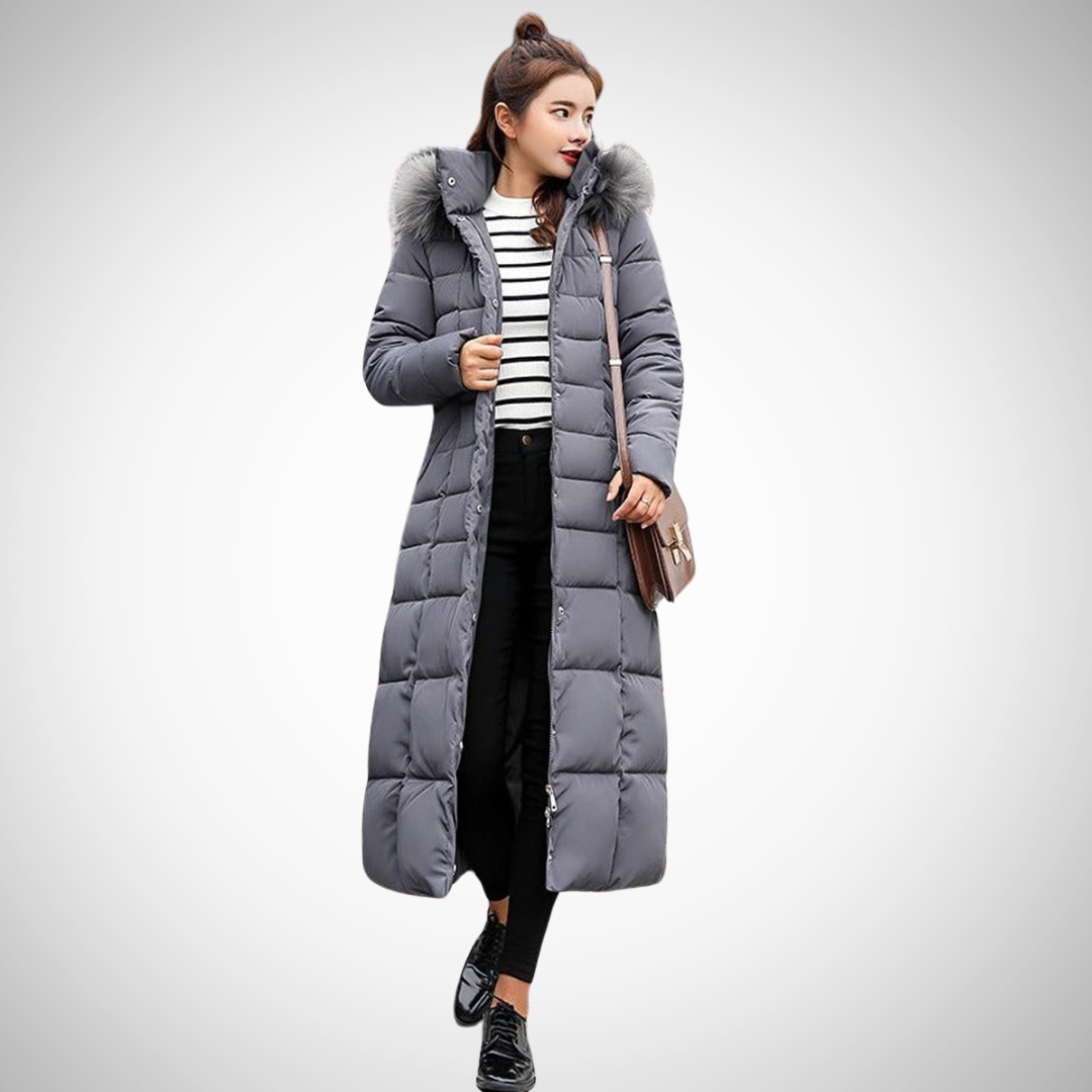 Carrie Long Belted Winter Puffer Coat for Women