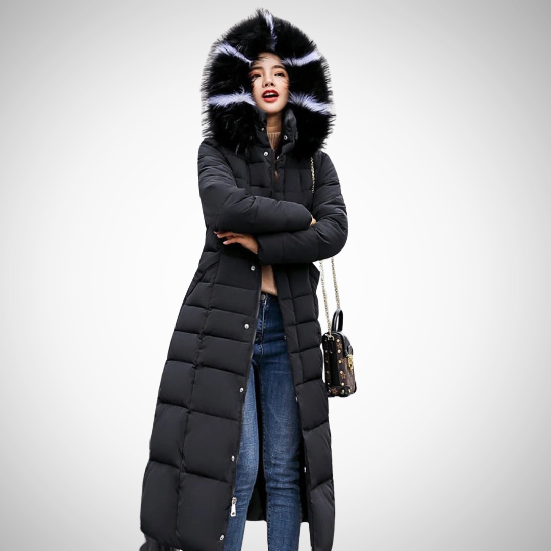 Carrie Long Belted Winter Puffer Coat for Women