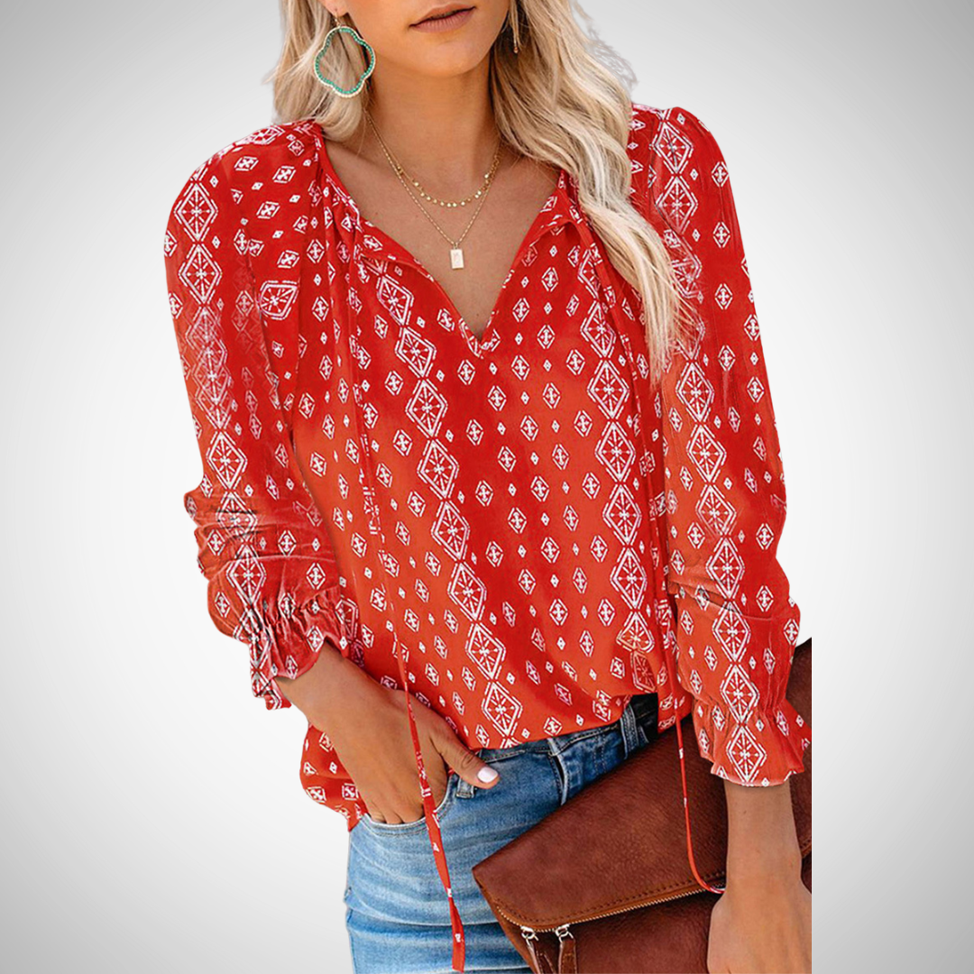 Dorota Printed V-Neck Top for Women