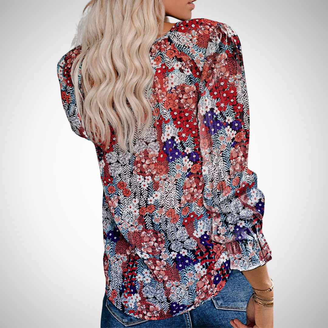 Dorota Printed V-Neck Top for Women