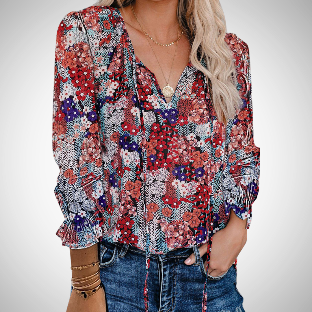 Dorota Printed V-Neck Top for Women