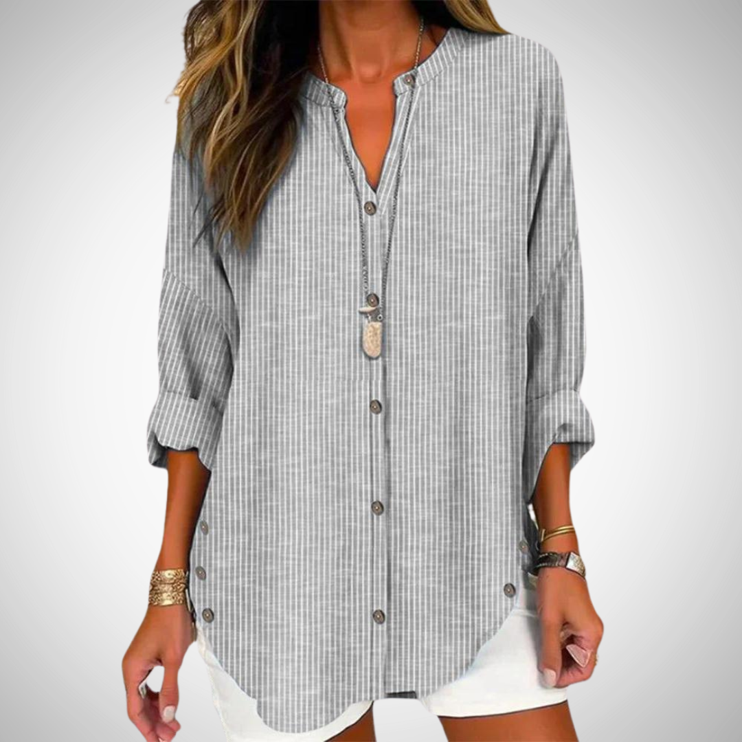 Julia Striped V-Neck Long Sleeve Top for Women