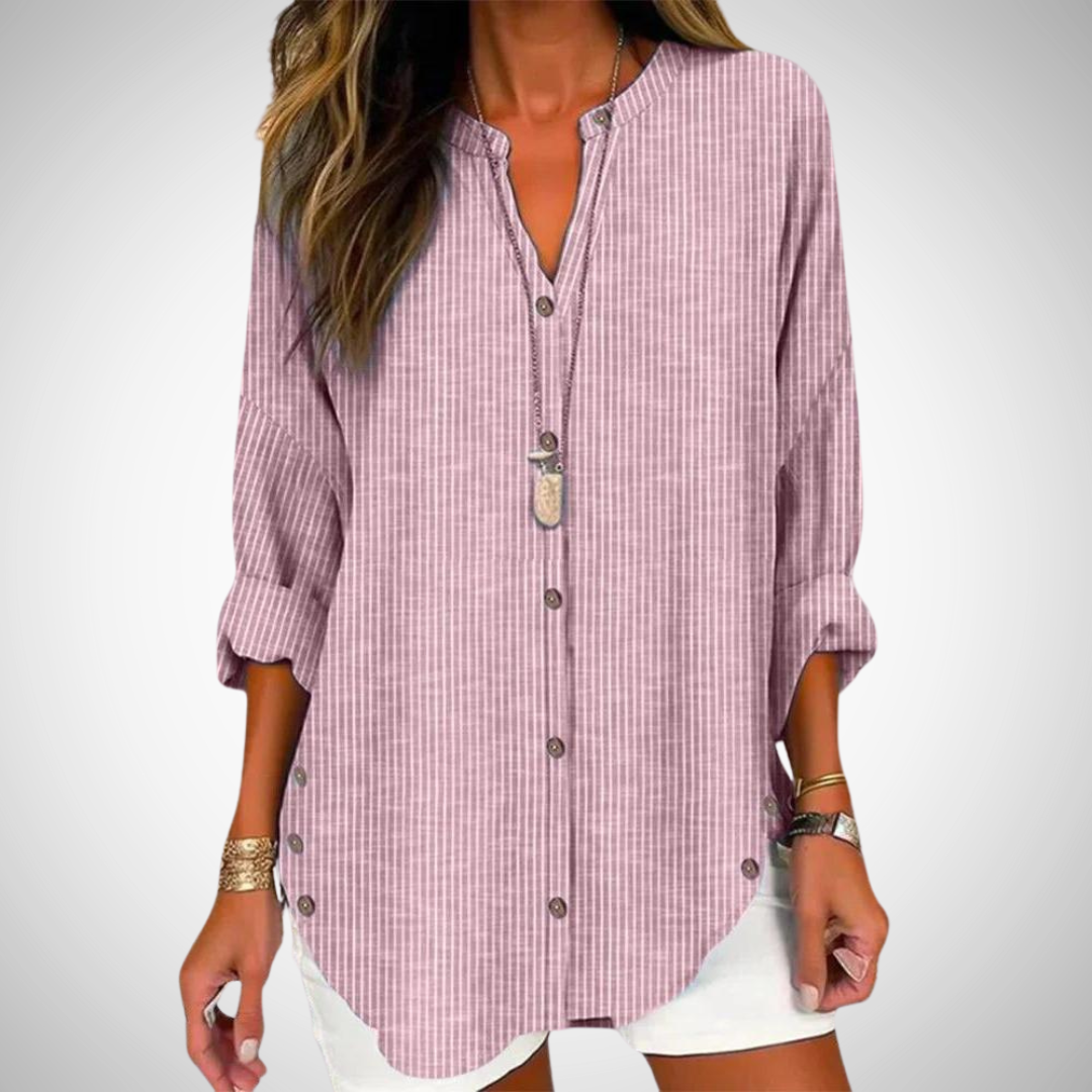 Julia Striped V-Neck Long Sleeve Top for Women