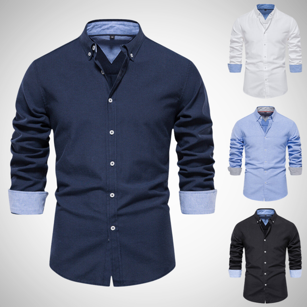 Dries Black Oxford Long Sleeve Shirt for Men