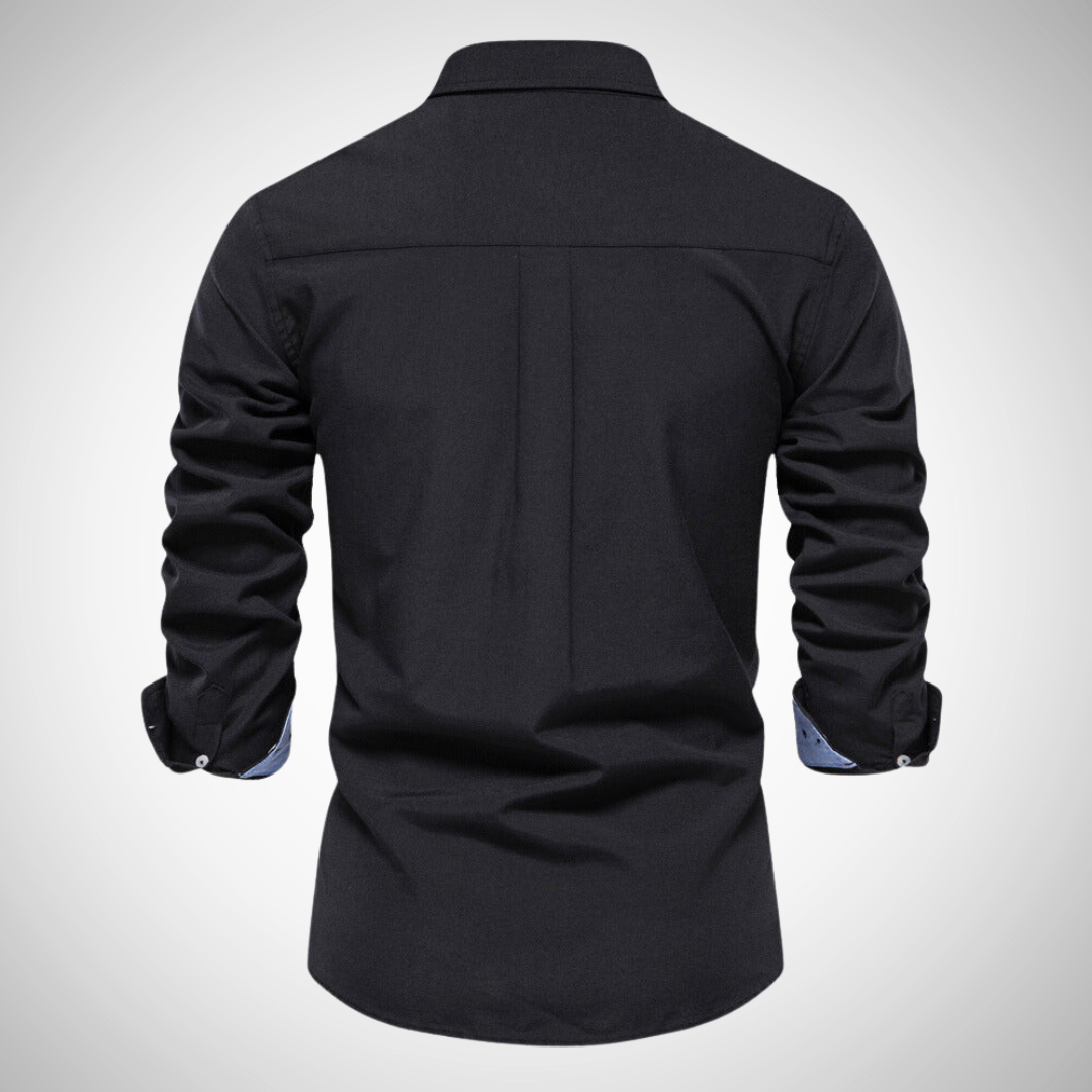 Dries Black Oxford Long Sleeve Shirt for Men