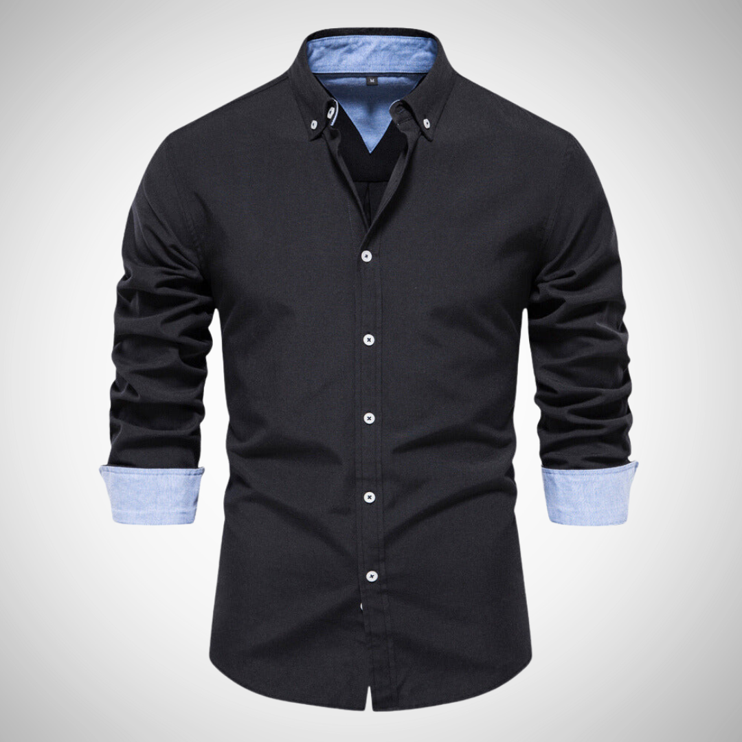 Dries Black Oxford Long Sleeve Shirt for Men