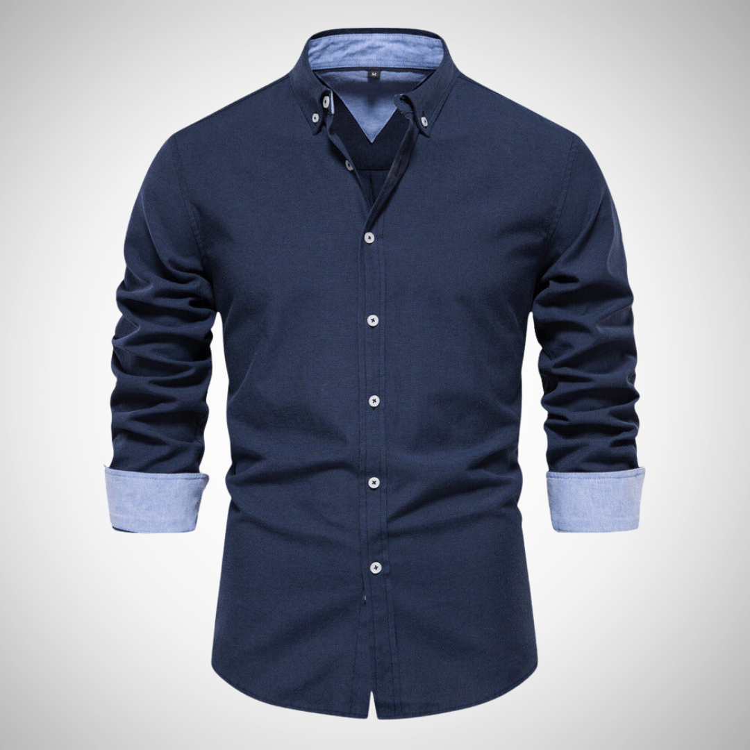 Dries Black Oxford Long Sleeve Shirt for Men