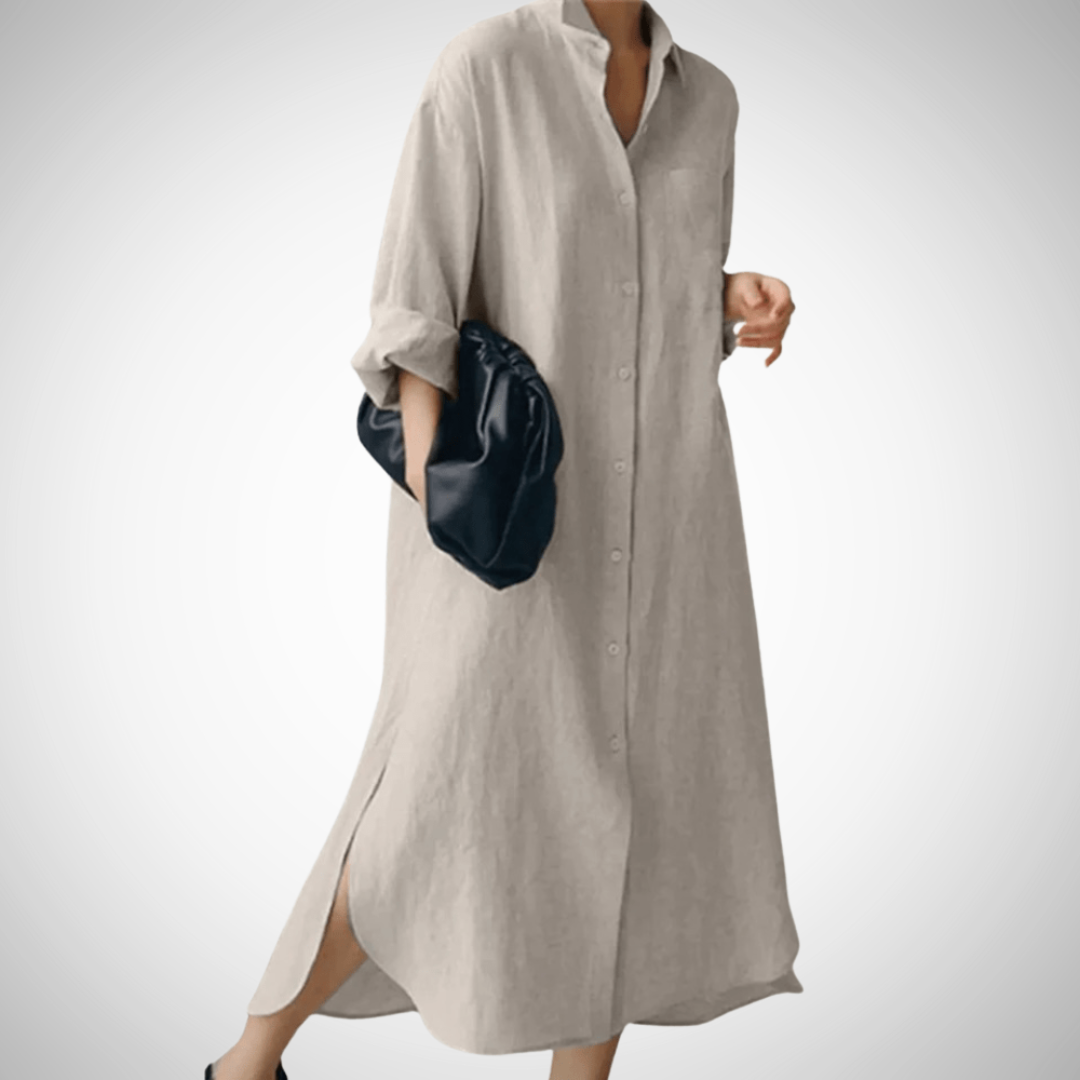 Cindy Oversized Fall Linen Shirt Dress for Women