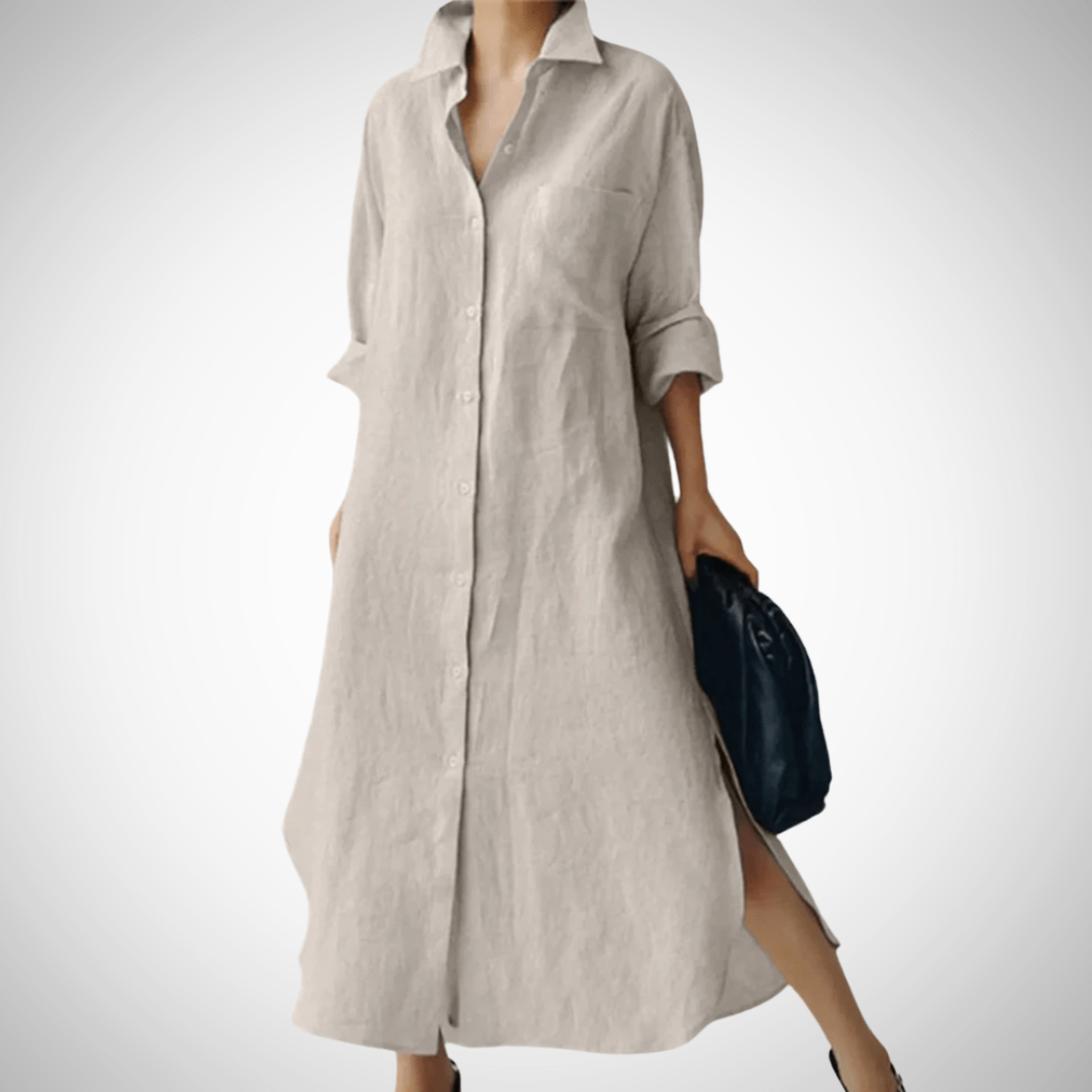 Cindy Oversized Fall Linen Shirt Dress for Women