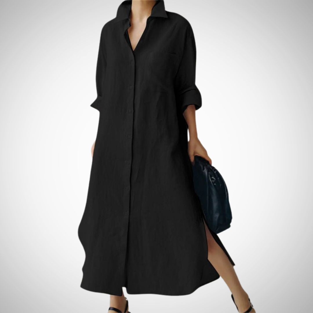 Cindy Oversized Fall Linen Shirt Dress for Women