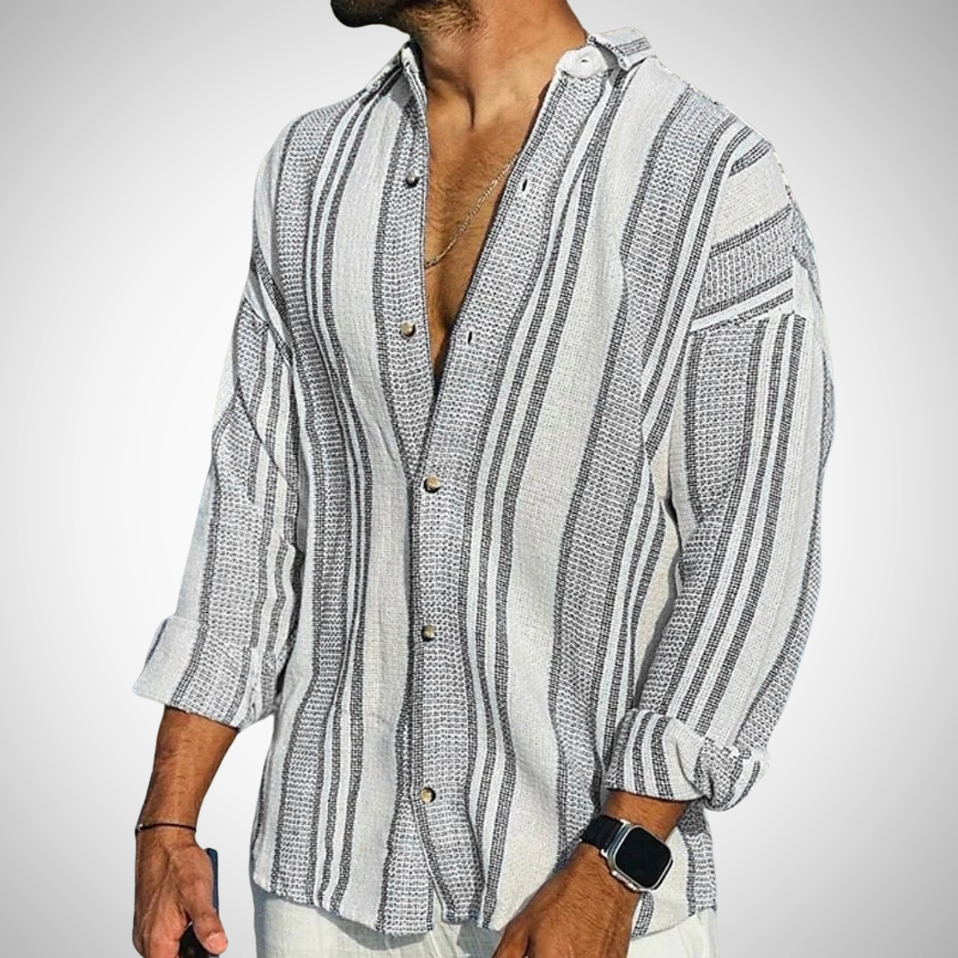 Xavier Linen Men's Blue & White Striped Shirt - Lightweight Resort Wear