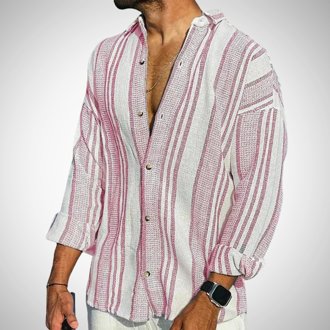 Xavier Linen Men's Blue & White Striped Shirt - Lightweight Resort Wear